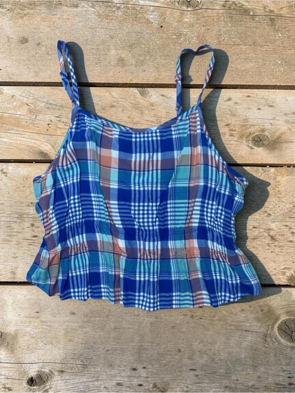 Blue Plaid Spaghetti Strap Crop Top - Women XL NWT